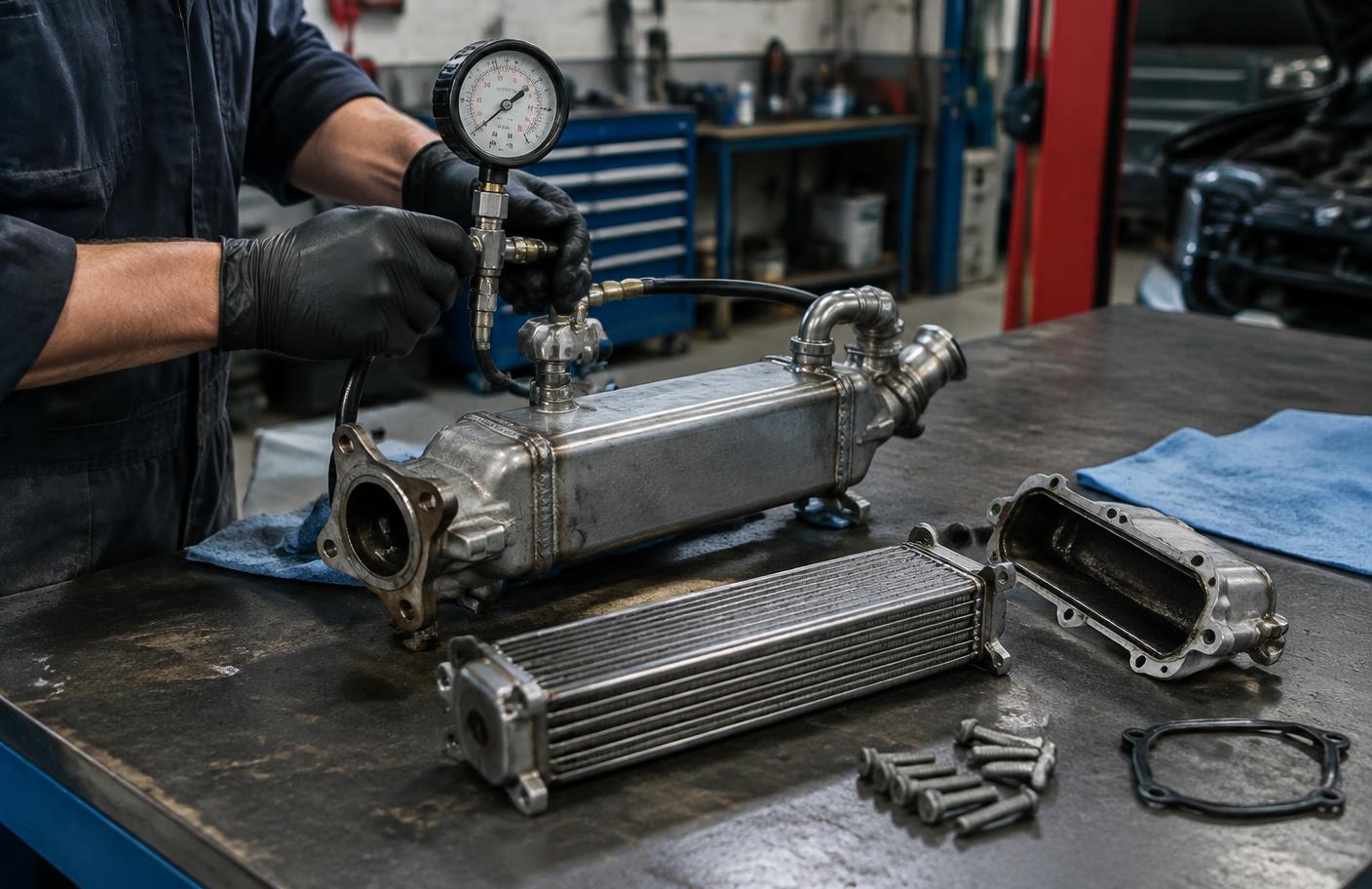 Mechanik sprawdzający szczelność chłodnicy spalin EGR