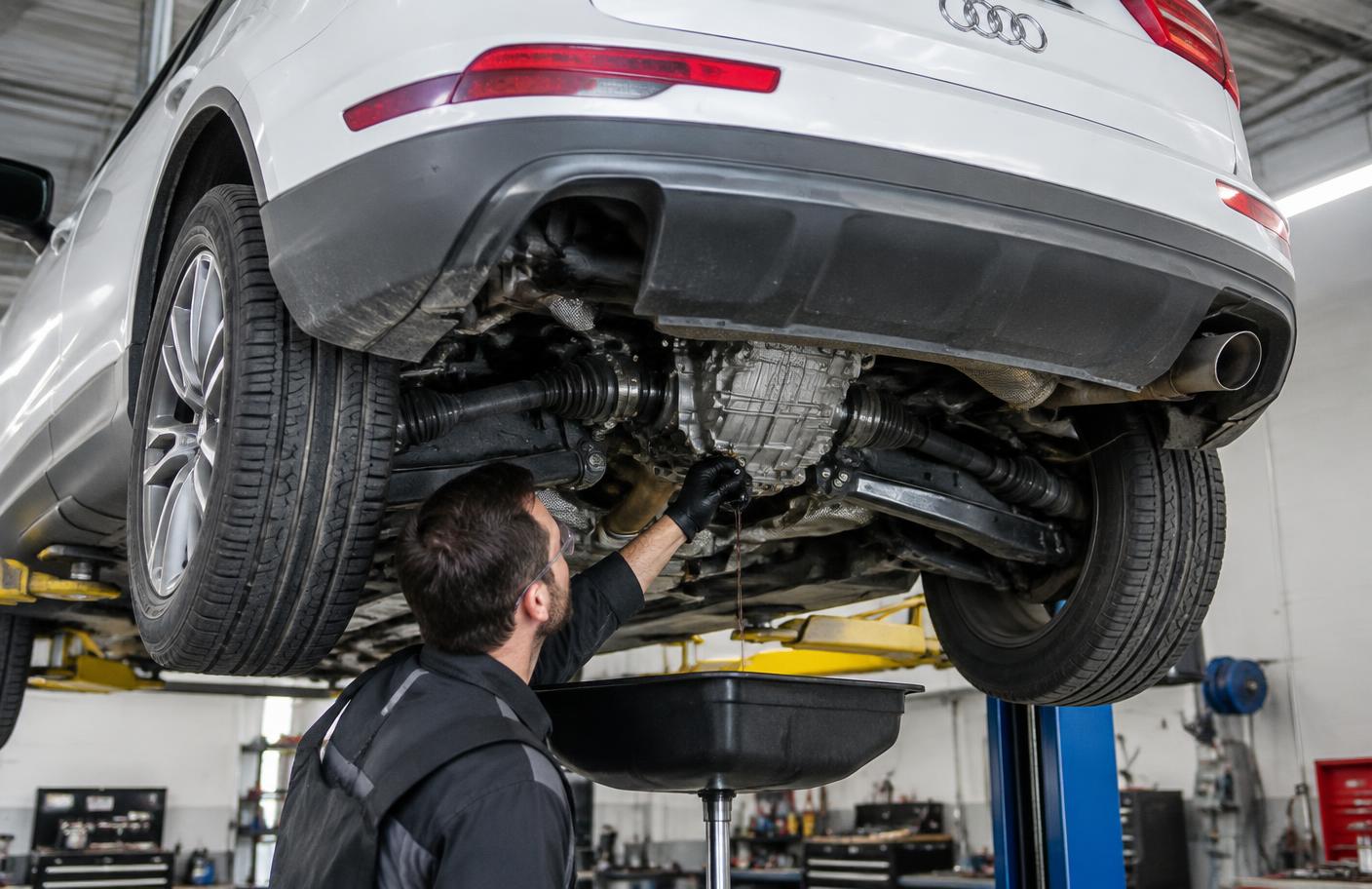 Mechanik spuszczający olej ze sprzęgła napędu 4x4 w Audi SUV