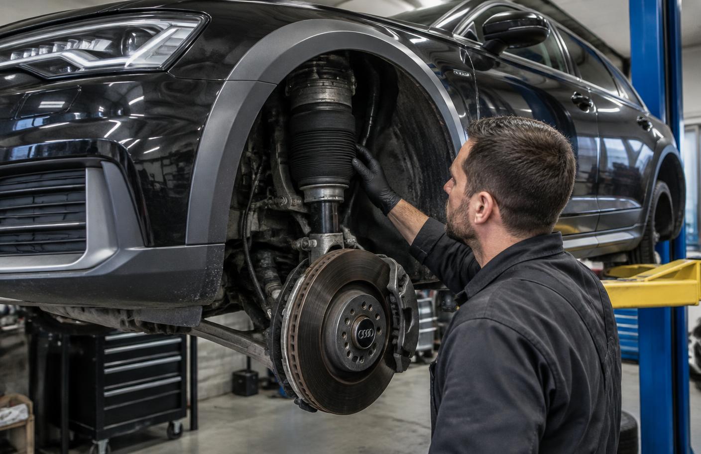 Mechanik sprawdzający miech zawieszenia pneumatycznego Audi A6 Allroad