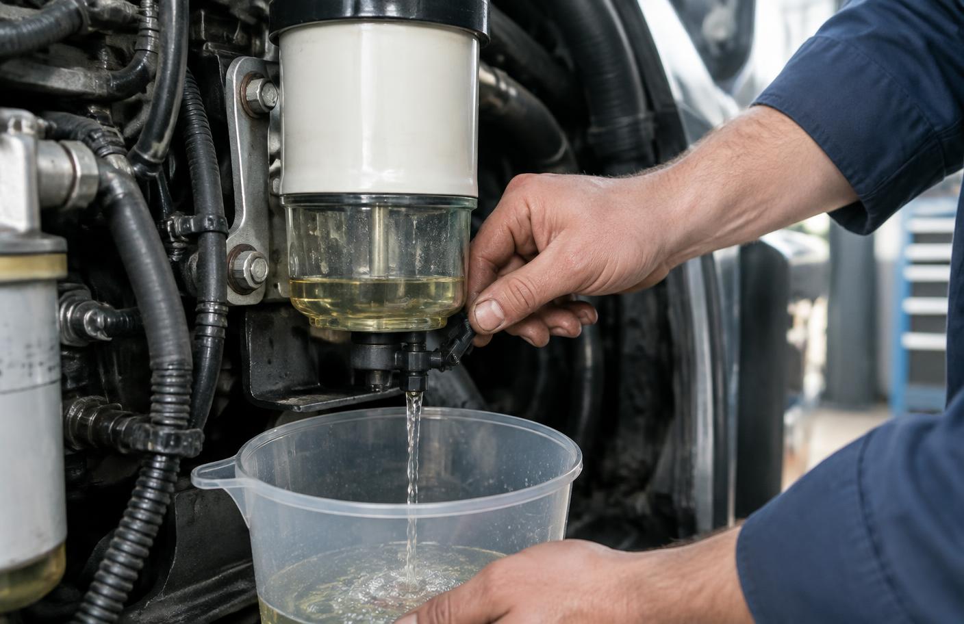Mechanik spuszczający wodę z separatora filtra paliwa diesla