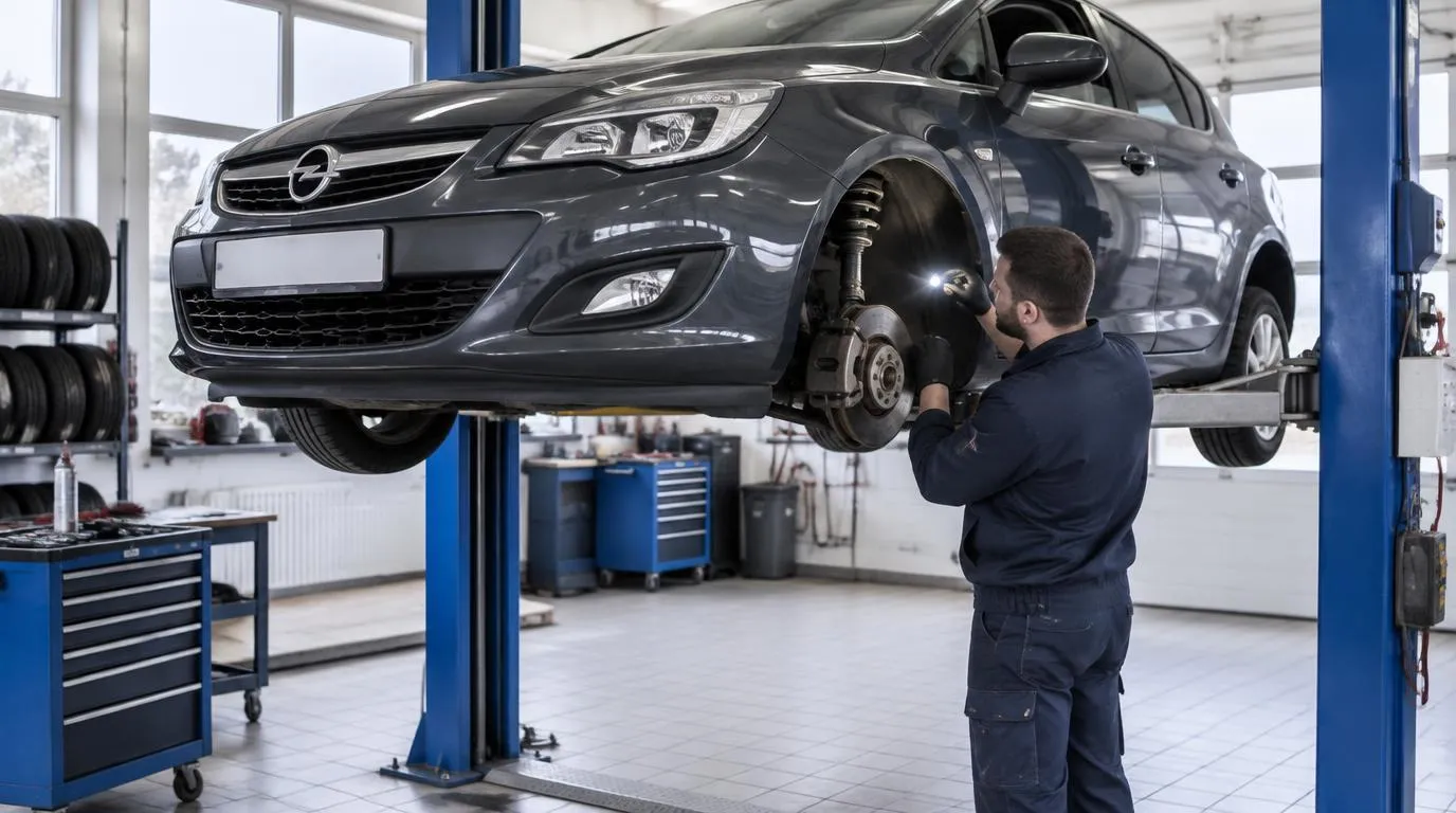 Opel servisas Vilniuje – meistras tikrina Opel Astra važiuoklę ir stabdžius AutoDio autoservise