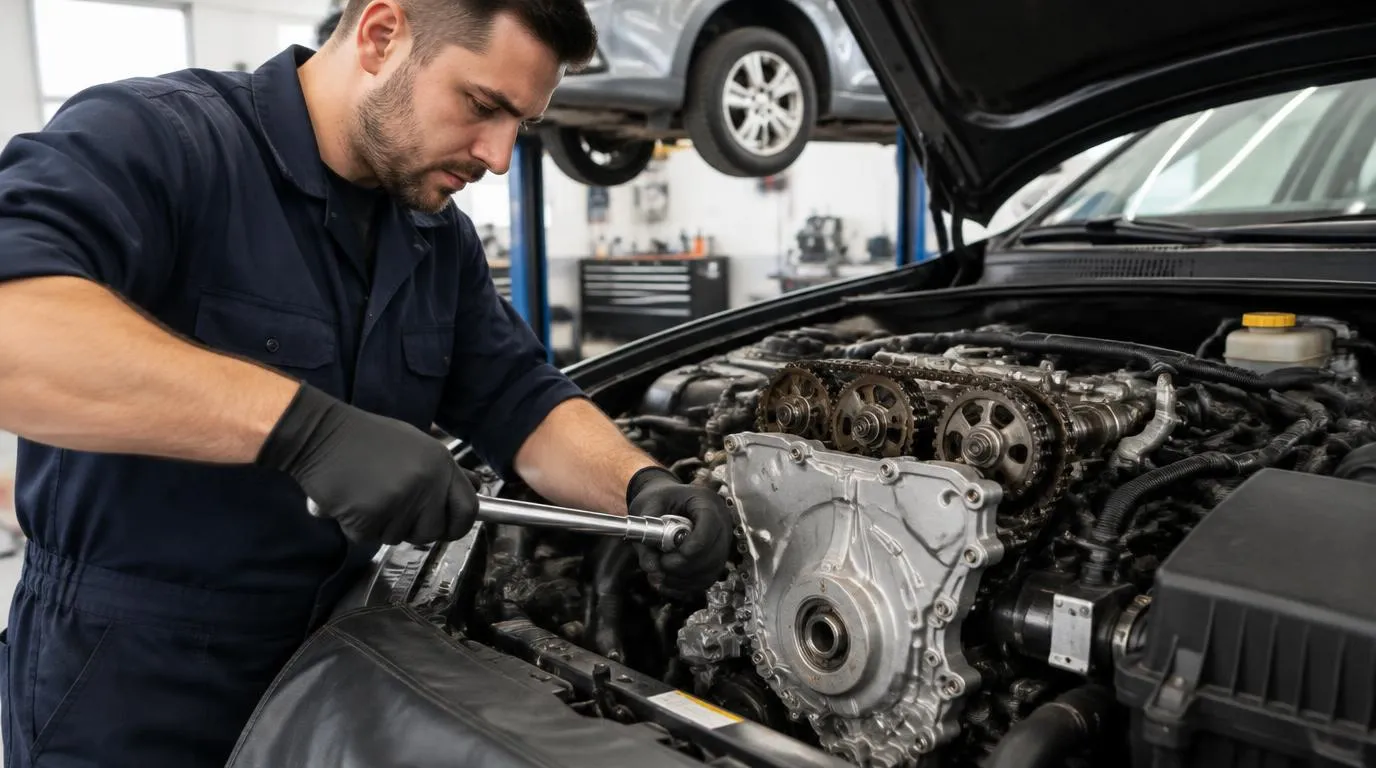 Opel variklio remontas Vilniuje – meistras keičia variklio grandinę AutoDio autoservise